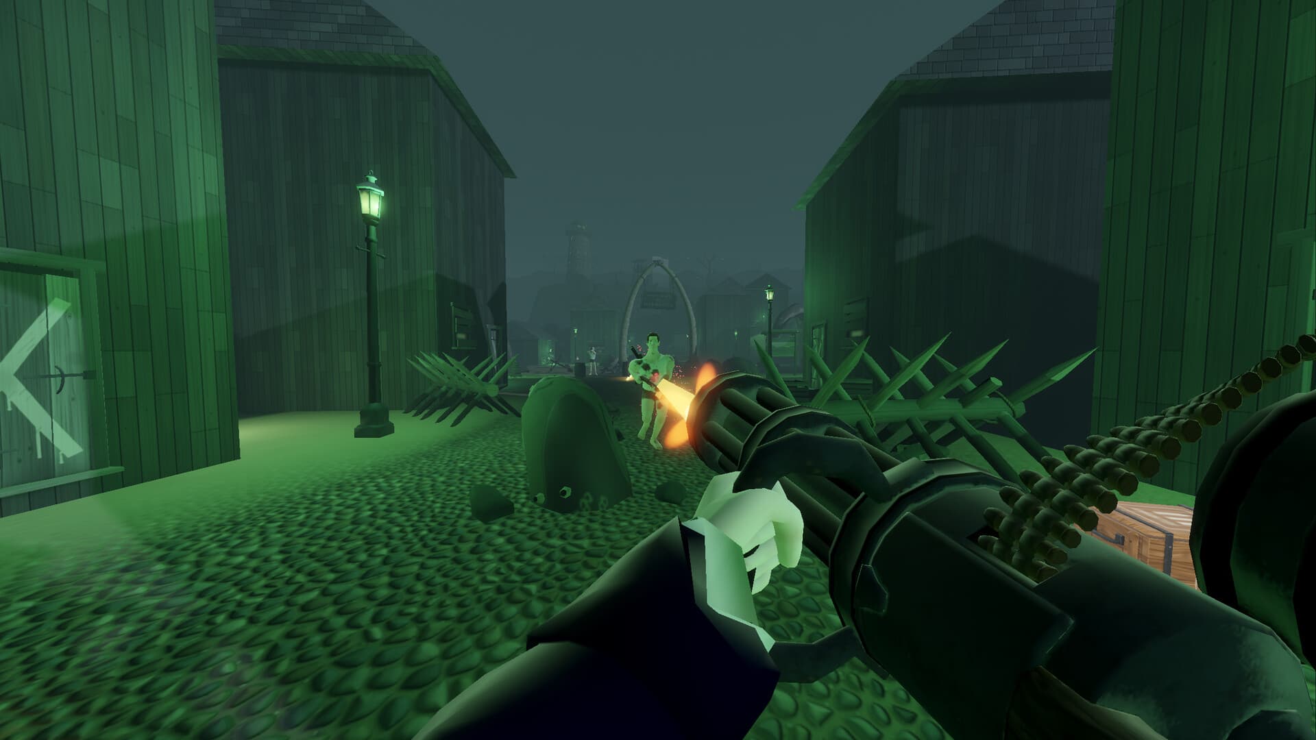 The minigun in a Darkcove street.