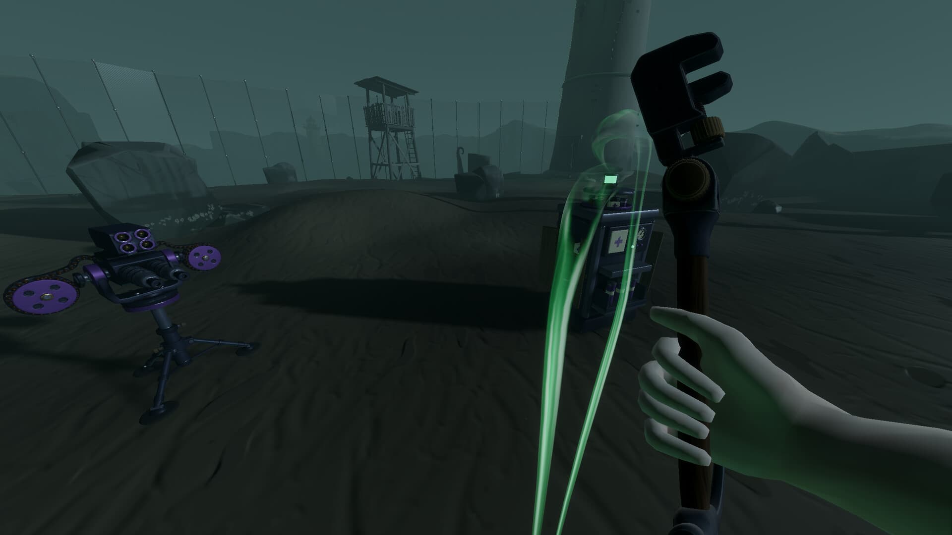 Repairing with the wrench, beside a sentry and a dispenser.